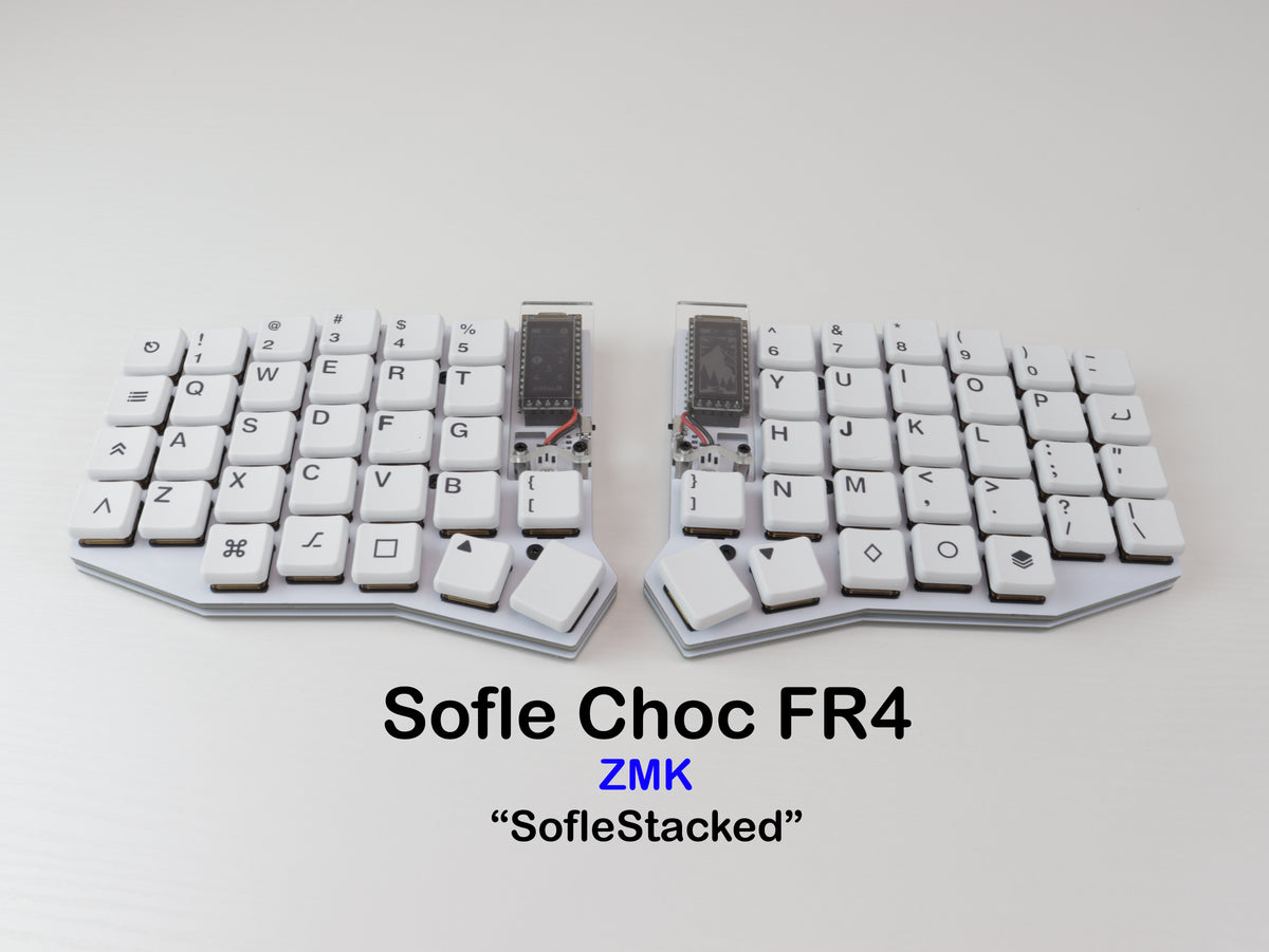 Two Sofle Choc FR4 ZMK keyboard models on a white background