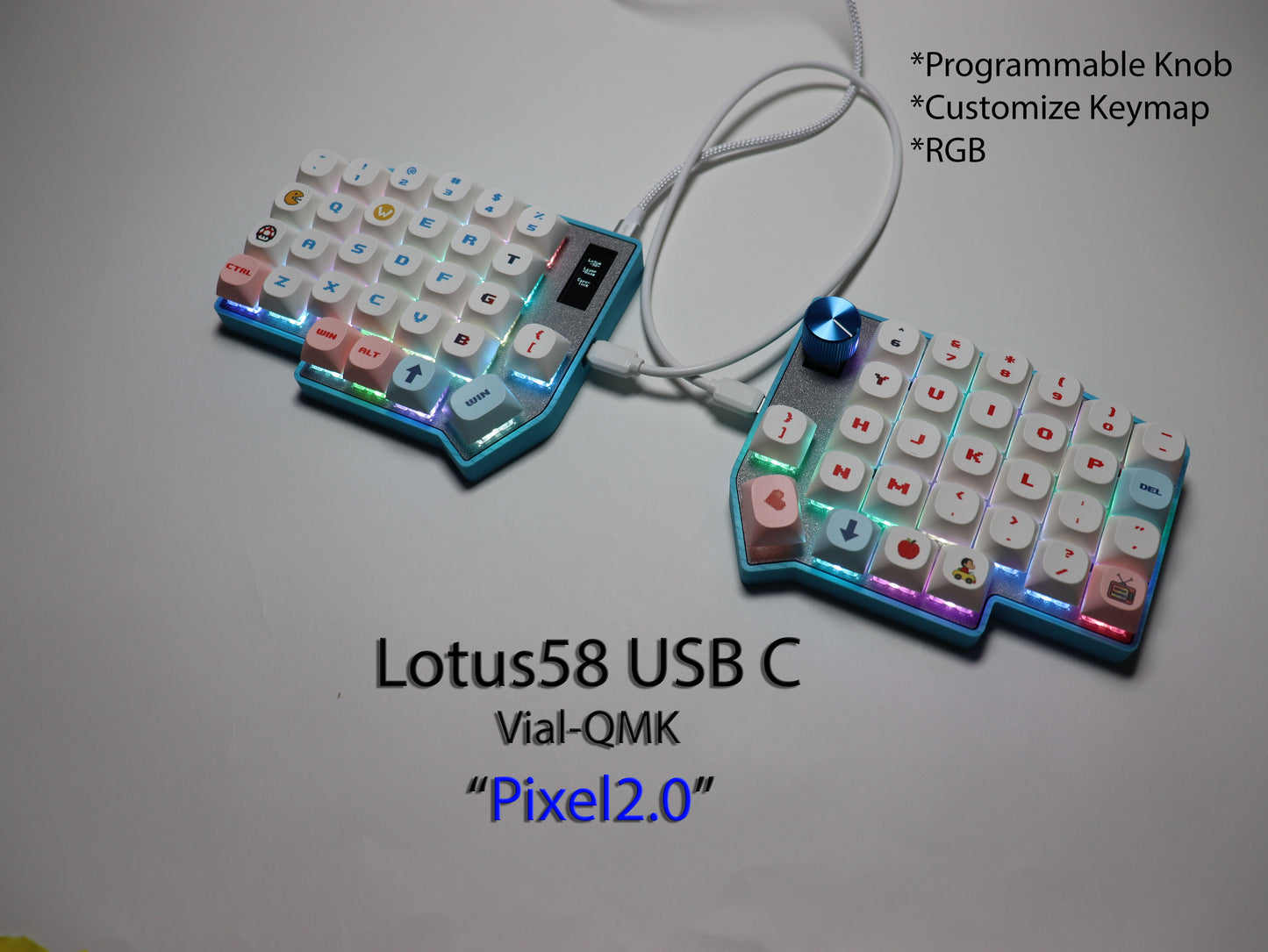 Lotus58 USB C Split Mechanical Keyboard "Pixel2.0"