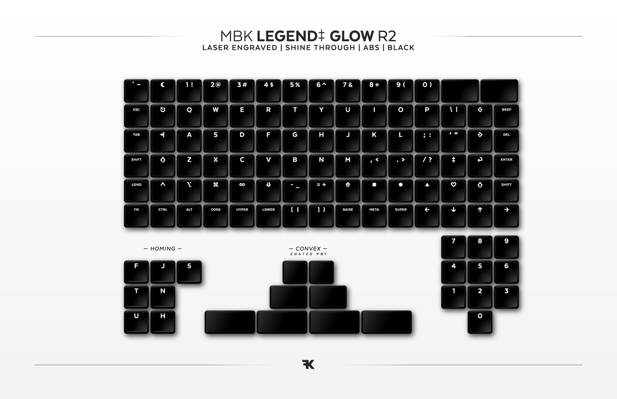MBK Legend Glow R2 Black - Choc V1 keycaps - Shine through
